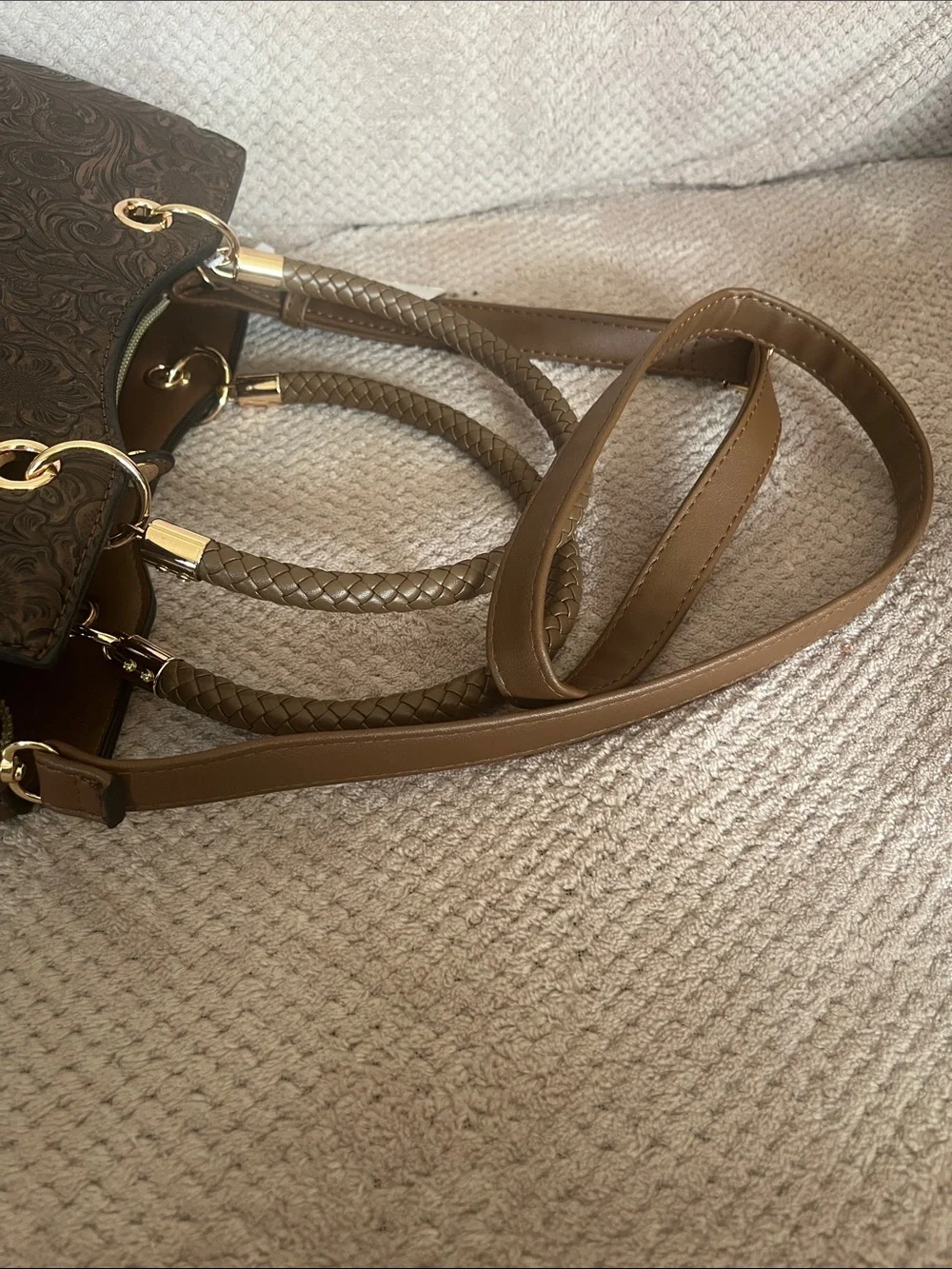 Le Bag Brown Embossed Floral Satchel